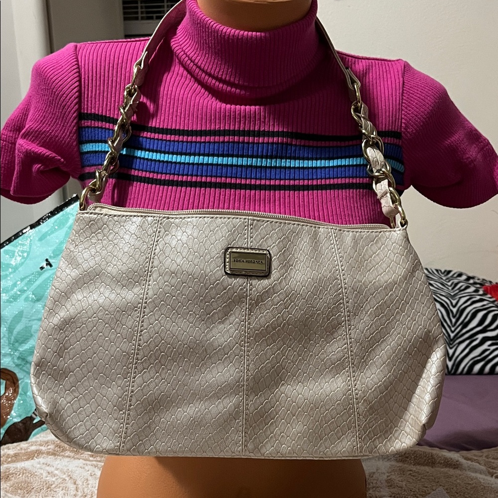 Sofia By Sofia Vergara Beige Textured Shoulder Bag - image 3